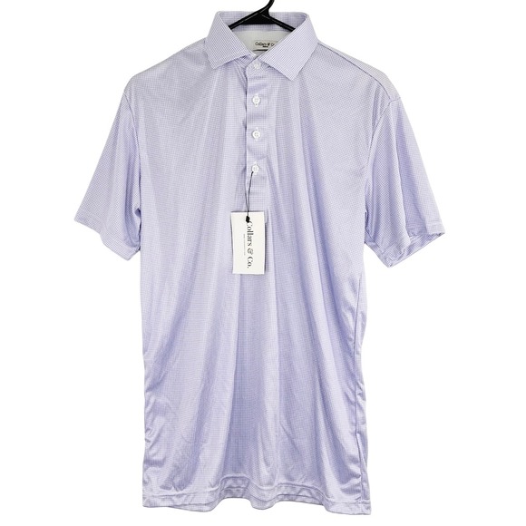 NEW Collars & Co Men's Medium Dress Collar Polo Purple Micro Check Short Sleeve - Picture 5 of 6